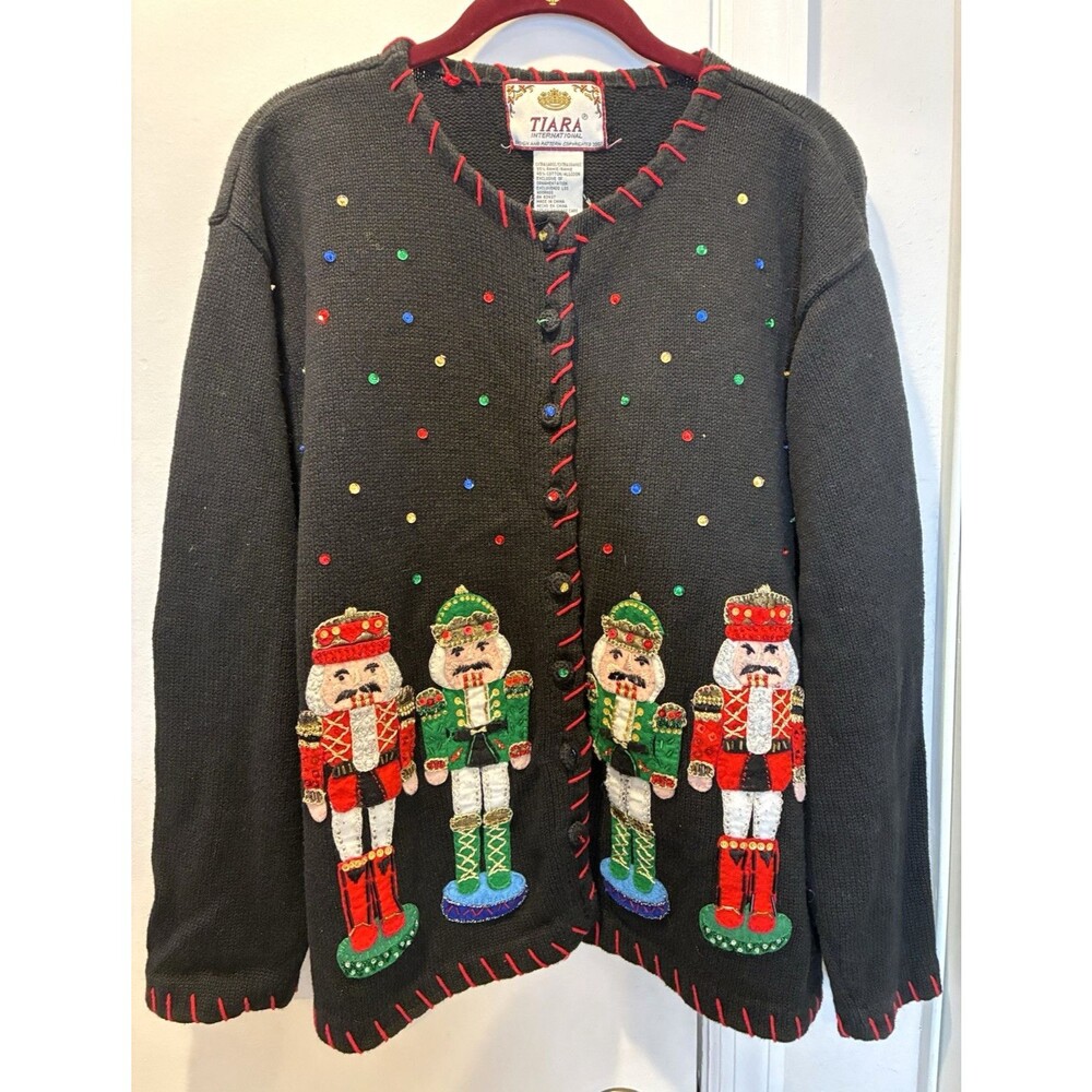 Vintage Tiara International Womens Size XL Christmas Sweater Cardigan